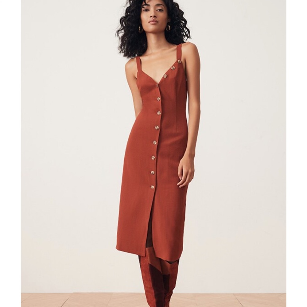 Song of Style Rust Button-Front Midi Dress